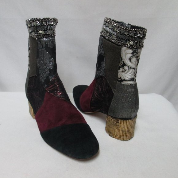 Anthropologie Bettye Mueller Cyd Suede Canvas patchwork boots booties Size 7.5 - Picture 14 of 16